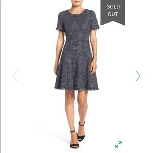 ELIZA J Tweed Navy Fit & Flare Dress